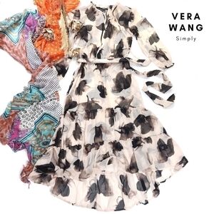 New Simply Vera Wang Beige Brown Black Floral Sheer Maxi High Lo Ruffle Dress Xs